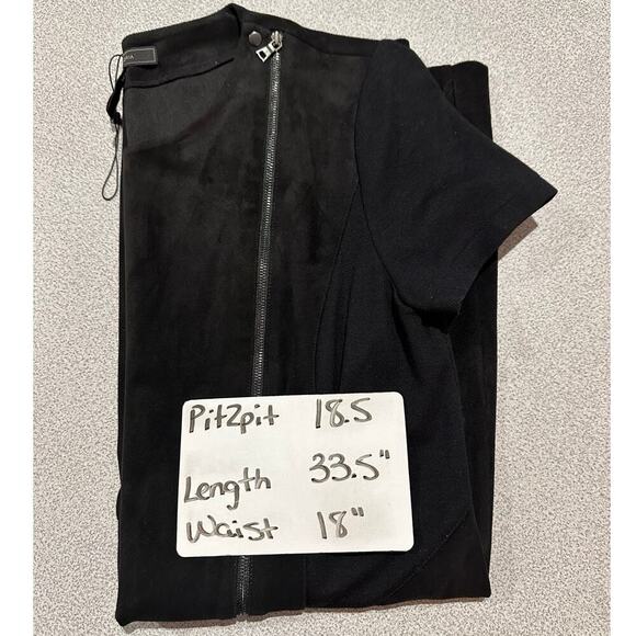 BCBGMaxAzria Sz M Faux Suede Heather Zipper Shift Mini Dress Stretch Rocker Moto - Picture 6 of 16